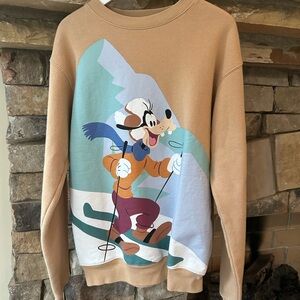 Men's Tan Goofy Graphic Ski Sweatshirt - Cartoon Print